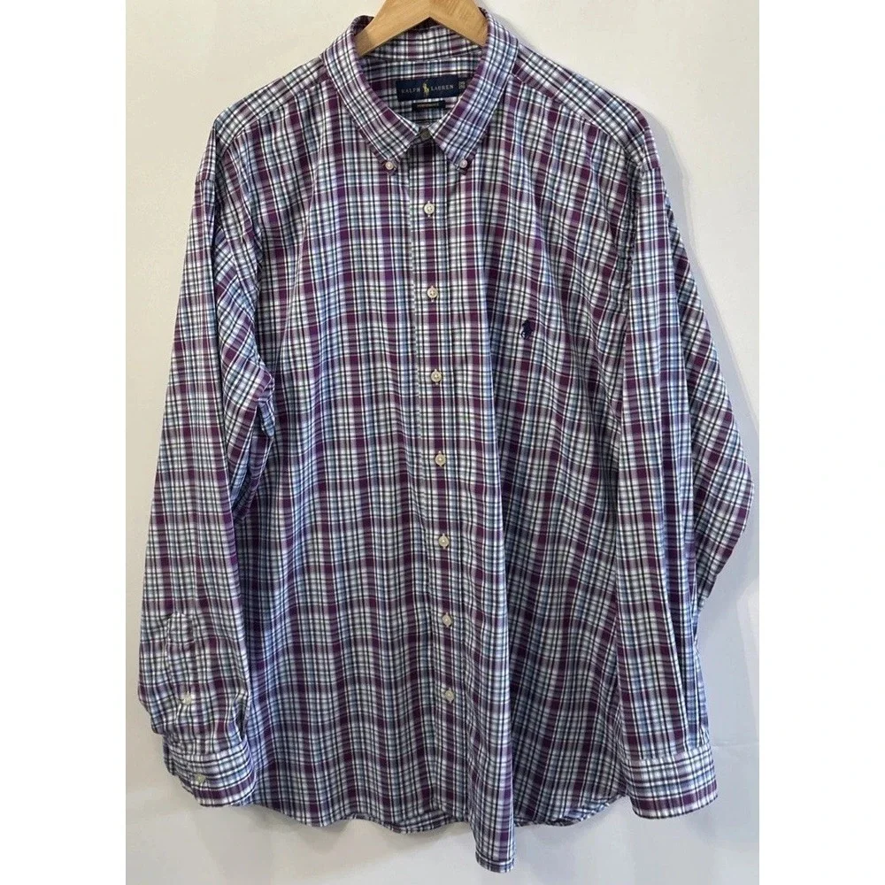 Mens Ralph Lauren Big & Tall Performance L/S Button Down Shirt Sz 2XB Nylon Blen